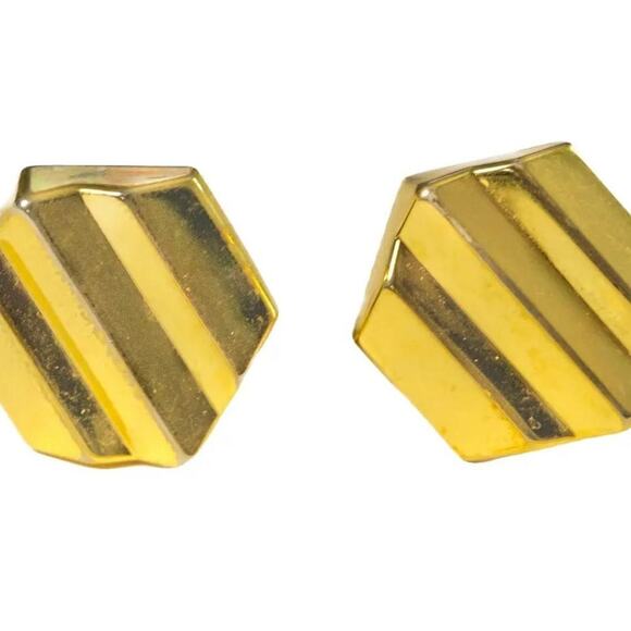 Christian Dior Hexagon Gold Clip-on Earrings Art Deco Style - Picture 2 of 4